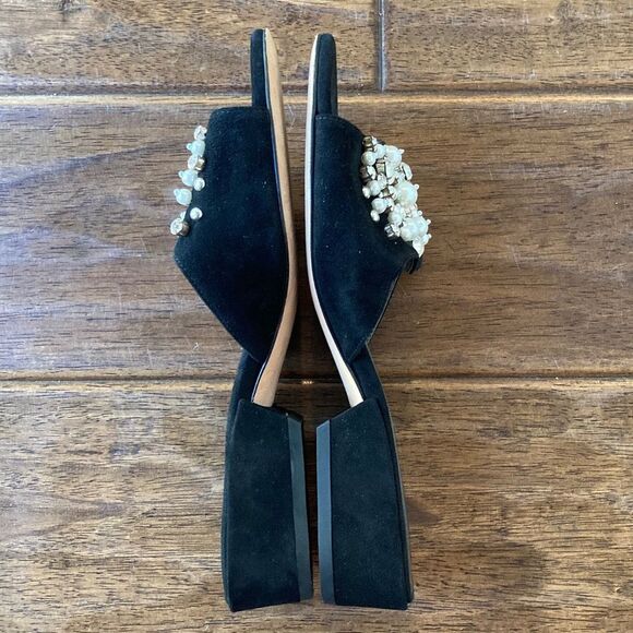 Stuart Weitzman Decorslide Women's Black Pearl Slide Sandals 6.5 M Block Heel - Picture 7 of 12